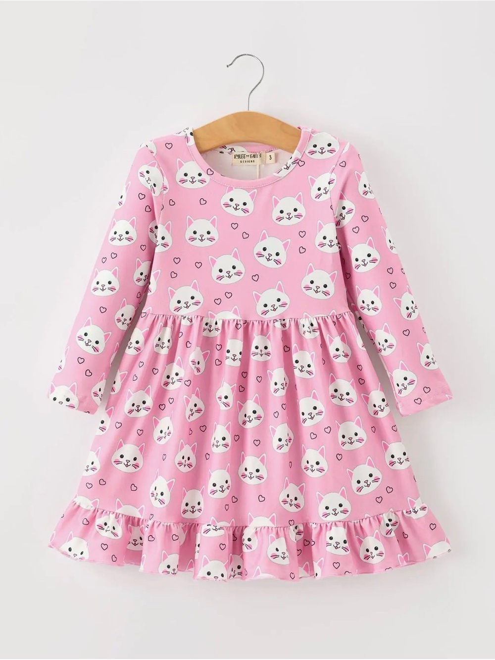 Rylee Faith Fall Cat Print Girls Ruffle Hem Twirls Dress